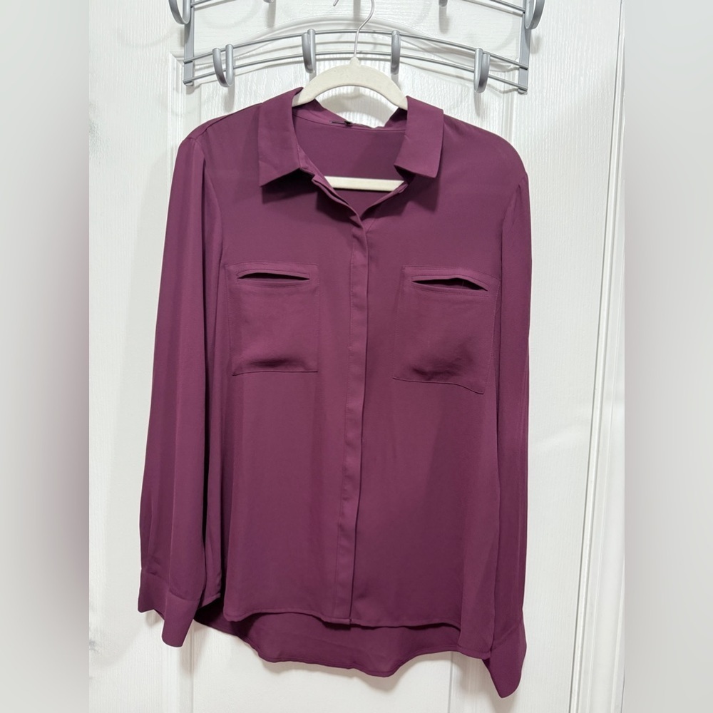 Ro & De blouse women’s L burgundy collared‎ button down top career preppy office